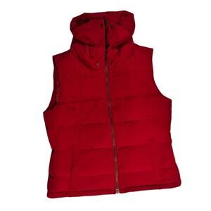Talbots Red Puffer Vest Women’s Medium Hooded Zip Front Quilted Winter Vest